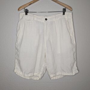 Lucky Brand Mens Coastal Nautical Off White Flat Front 100% Linen Shorts 34